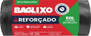 Saco p/Lixo Reforçado Preto BAG LIXO 50 L c/50 Unids.