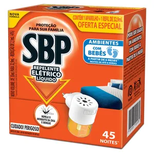 Inseticida Elétrico 45 Noites SBP Aparelho + Refil Vários Tipos 32,9ml