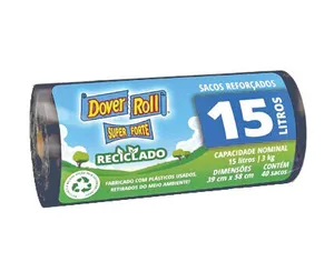 SACO P/LIXO DOVER ROLL PRETO RECICLADO 15 L C/40 OU 30 L C/20