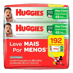 Toalhas Umedecidas HUGGIES Max Clean 4 pacotes c/48 Unids.