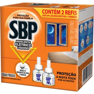 Inseticida Elétrico SBP 45 Noites Refil 32,9ml c/2 Unids.