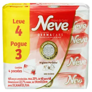 Lenços Umedecidos NEVE Toque de Seda c/48 Unids. c/4 Pacotes