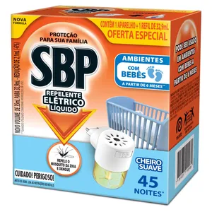 Inseticida Elétrico 45 Noites SBP Aparelho + Refil 32,9ml