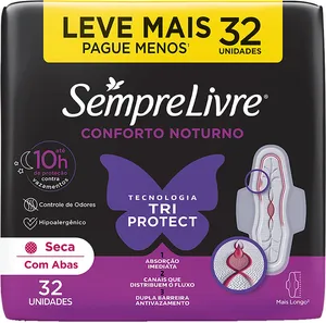 Absorvente SEMPRE LIVRE Noturno Seca/Suave c/32 Unids.