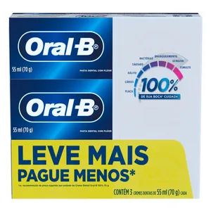 Creme Dental ORAL-B 100% Menta Refrescante 70g c/3 Unids.